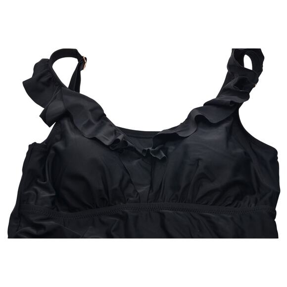 Raisins Plus Size Curve Ruffle Halter Tankini Top - Black - Picture 3 of 5